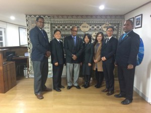 Hon Jone Usamate with the Sunny Korea Welfare Foundation senior officials after their meeting at the Fijian Embassy Office in Seoul.